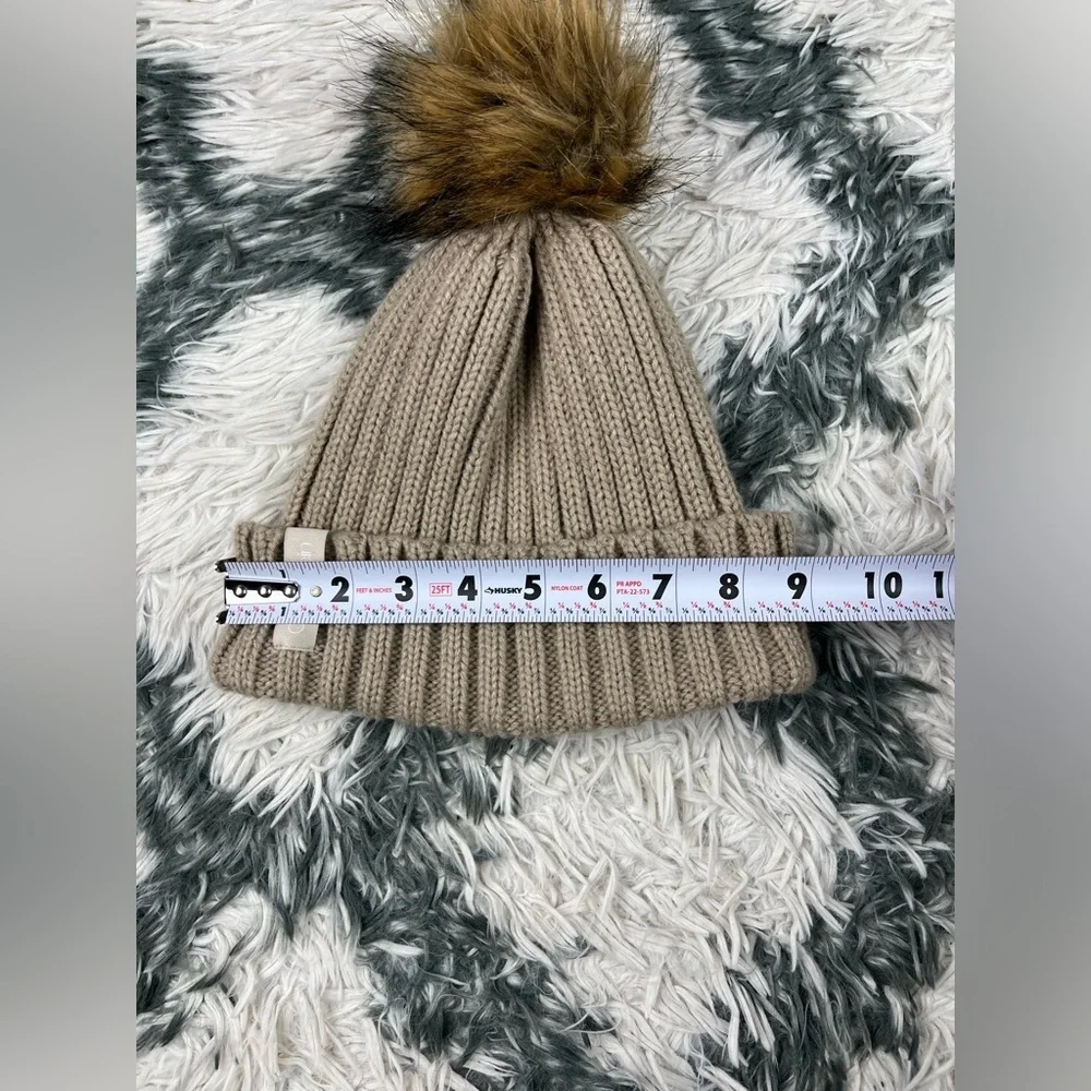Calvin Klein Women's Winter Hat Beanie One Size Tan Faux Fur Knit